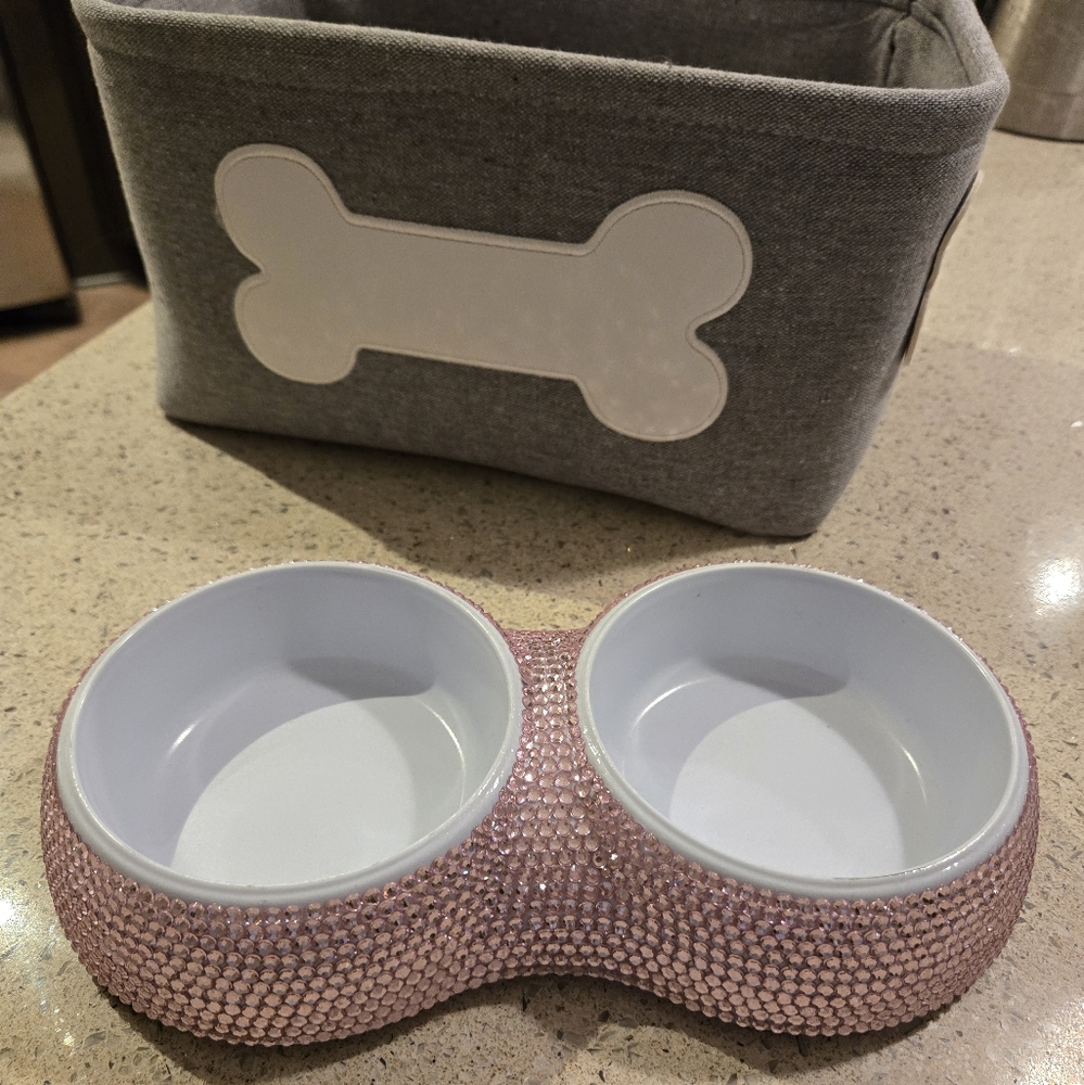 Pink Rhinestone Double Pet Bowl